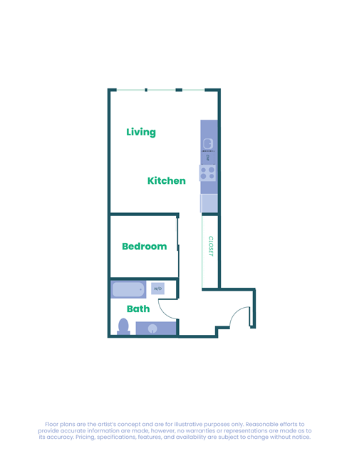 Floor plan for studio, 593 sqft